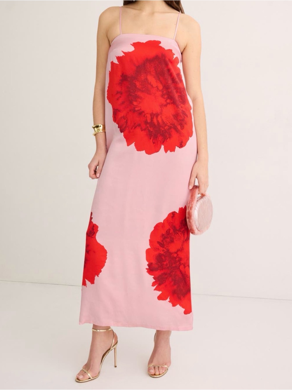 Pink Maxi Skirt With Red Floral Motif Emilia Buster Gown